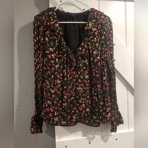J. Crew Black Blouse with Colorful Floral Design
